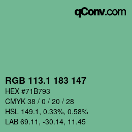 カラーコード: RGB 113.1 183 147 | qconv.com