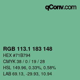 カラーコード: RGB 113.1 183 148 | qconv.com
