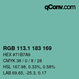 カラーコード: RGB 113.1 183 169 | qconv.com