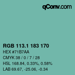 カラーコード: RGB 113.1 183 170 | qconv.com