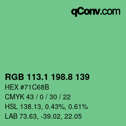 カラーコード: RGB 113.1 198.8 139 | qconv.com