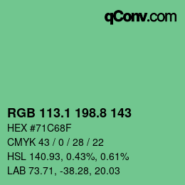 カラーコード: RGB 113.1 198.8 143 | qconv.com