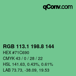 カラーコード: RGB 113.1 198.8 144 | qconv.com