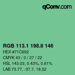 カラーコード: RGB 113.1 198.8 146 | qconv.com
