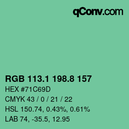 カラーコード: RGB 113.1 198.8 157 | qconv.com