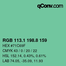カラーコード: RGB 113.1 198.8 159 | qconv.com