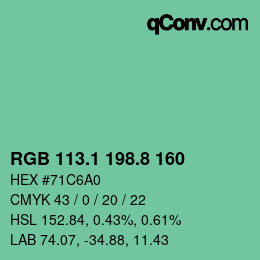 カラーコード: RGB 113.1 198.8 160 | qconv.com