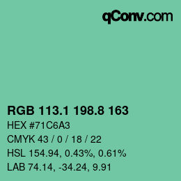 Color code: RGB 113.1 198.8 163 | qconv.com