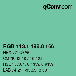 カラーコード: RGB 113.1 198.8 166 | qconv.com