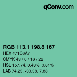 カラーコード: RGB 113.1 198.8 167 | qconv.com