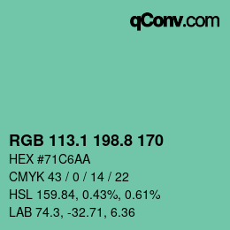 カラーコード: RGB 113.1 198.8 170 | qconv.com