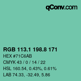 カラーコード: RGB 113.1 198.8 171 | qconv.com