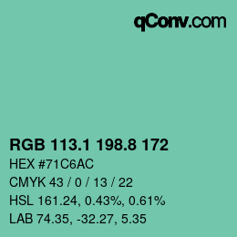 カラーコード: RGB 113.1 198.8 172 | qconv.com