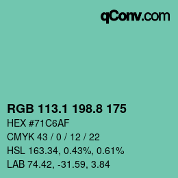 カラーコード: RGB 113.1 198.8 175 | qconv.com