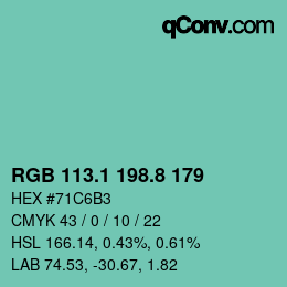カラーコード: RGB 113.1 198.8 179 | qconv.com