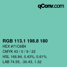 カラーコード: RGB 113.1 198.8 180 | qconv.com