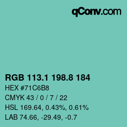 カラーコード: RGB 113.1 198.8 184 | qconv.com