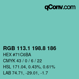 カラーコード: RGB 113.1 198.8 186 | qconv.com