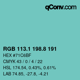 カラーコード: RGB 113.1 198.8 191 | qconv.com
