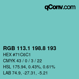 カラーコード: RGB 113.1 198.8 193 | qconv.com