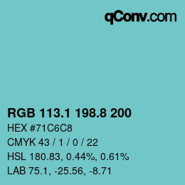 カラーコード: RGB 113.1 198.8 200 | qconv.com