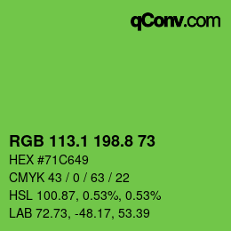 カラーコード: RGB 113.1 198.8 73 | qconv.com