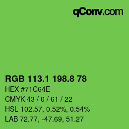 カラーコード: RGB 113.1 198.8 78 | qconv.com