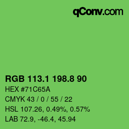 カラーコード: RGB 113.1 198.8 90 | qconv.com