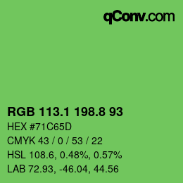カラーコード: RGB 113.1 198.8 93 | qconv.com