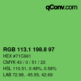 カラーコード: RGB 113.1 198.8 97 | qconv.com