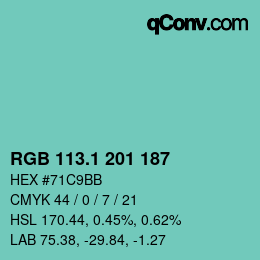 カラーコード: RGB 113.1 201 187 | qconv.com