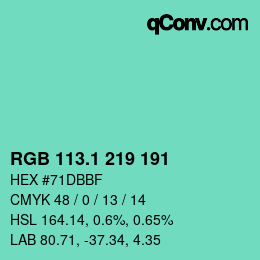 カラーコード: RGB 113.1 219 191 | qconv.com