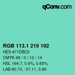 カラーコード: RGB 113.1 219 192 | qconv.com