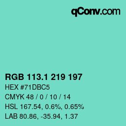 カラーコード: RGB 113.1 219 197 | qconv.com