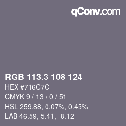 カラーコード: RGB 113.3 108 124 | qconv.com