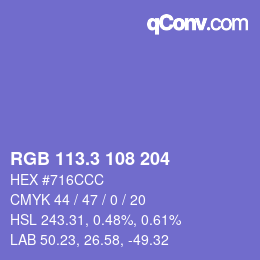 カラーコード: RGB 113.3 108 204 | qconv.com