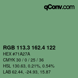 カラーコード: RGB 113.3 162.4 122 | qconv.com