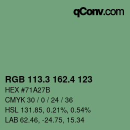 カラーコード: RGB 113.3 162.4 123 | qconv.com