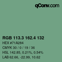 カラーコード: RGB 113.3 162.4 132 | qconv.com