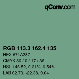 カラーコード: RGB 113.3 162.4 135 | qconv.com