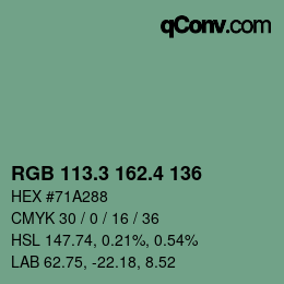 カラーコード: RGB 113.3 162.4 136 | qconv.com