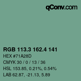 カラーコード: RGB 113.3 162.4 141 | qconv.com