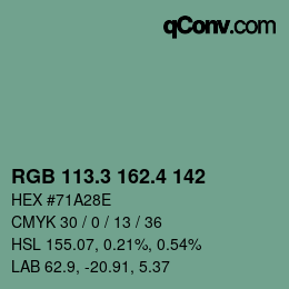 カラーコード: RGB 113.3 162.4 142 | qconv.com