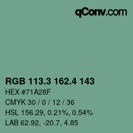 カラーコード: RGB 113.3 162.4 143 | qconv.com