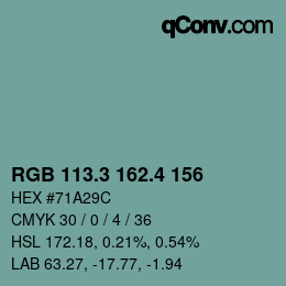 カラーコード: RGB 113.3 162.4 156 | qconv.com