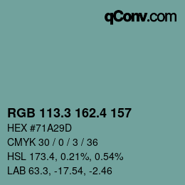 カラーコード: RGB 113.3 162.4 157 | qconv.com