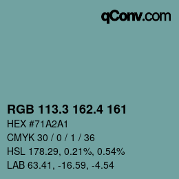 カラーコード: RGB 113.3 162.4 161 | qconv.com