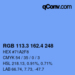 カラーコード: RGB 113.3 162.4 248 | qconv.com