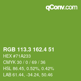 カラーコード: RGB 113.3 162.4 51 | qconv.com