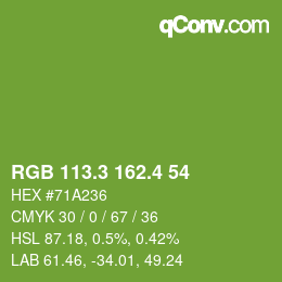 カラーコード: RGB 113.3 162.4 54 | qconv.com
